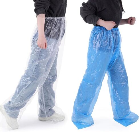 2 Pcs Disposable Rain Pants, Unisex Adult Long Tube Rain Pant with Shoe Cover Waterproof Thickened Long Pant Boot Covers for Outdoor Activities Fishing Travel Cycling (White, Blue) in Kuwait