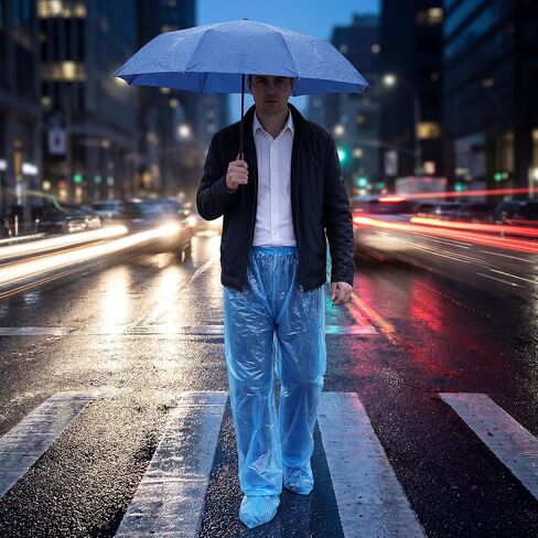 2 Pcs Disposable Rain Pants, Unisex Adult Long Tube Rain Pant with Shoe Cover Waterproof Thickened Long Pant Boot Covers for Outdoor Activities Fishing Travel Cycling (White, Blue) in Kuwait