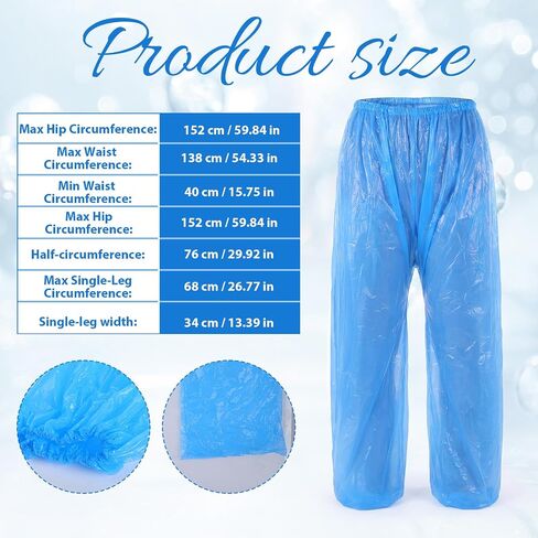 2 Pcs Disposable Rain Pants, Unisex Adult Long Tube Rain Pant with Shoe Cover Waterproof Thickened Long Pant Boot Covers for Outdoor Activities Fishing Travel Cycling (White, Blue) in Kuwait