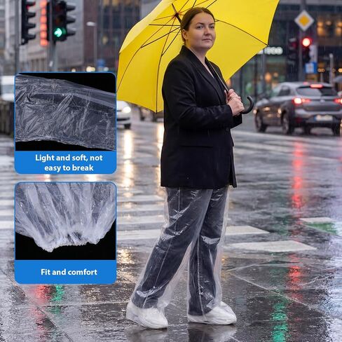 2 Pcs Disposable Rain Pants, Unisex Adult Long Tube Rain Pant with Shoe Cover Waterproof Thickened Long Pant Boot Covers for Outdoor Activities Fishing Travel Cycling (White, Blue) in Kuwait