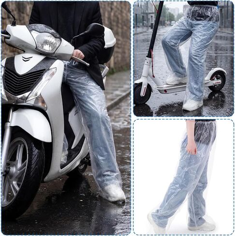 2 Pcs Disposable Rain Pants, Unisex Adult Long Tube Rain Pant with Shoe Cover Waterproof Thickened Long Pant Boot Covers for Outdoor Activities Fishing Travel Cycling (White, Blue) in Kuwait