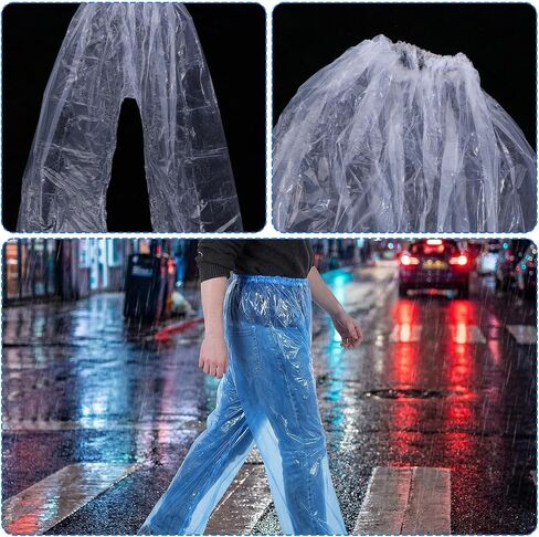 2 Pcs Disposable Rain Pants, Unisex Adult Long Tube Rain Pant with Shoe Cover Waterproof Thickened Long Pant Boot Covers for Outdoor Activities Fishing Travel Cycling (White, Blue) in Kuwait