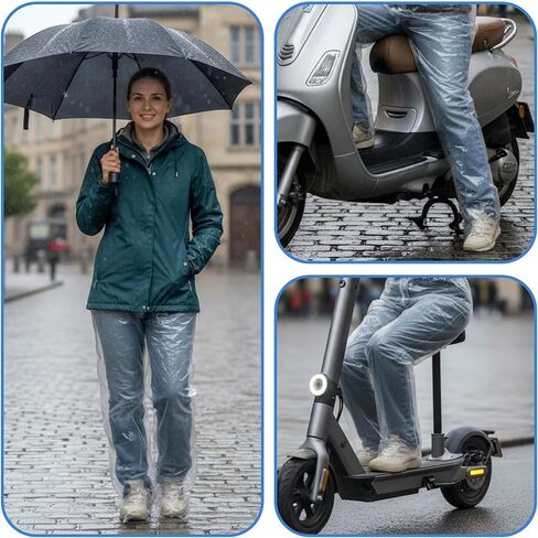 4 PCS Disposable Rain Pants, Unisex Adult Waterproof Long Tube Pant with Shoe Cover, PE Material for Outdoor Activities Travel Cycling (2 White+2 Blue, 47.24 Inches) in Saudi Arabia