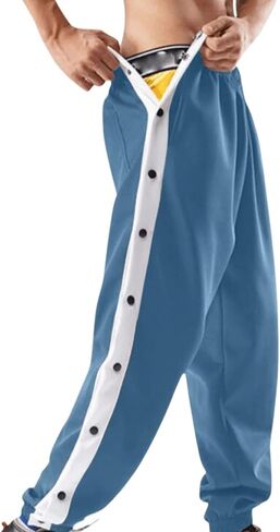 Mens Tear Away Basketball Pants High Split Snap Button Athletic Sweatpants Jogger Casual Active Workout Trousers in Kuwait