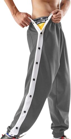 Mens Tear Away Basketball Pants High Split Snap Button Athletic Sweatpants Jogger Casual Active Workout Trousers in Kuwait