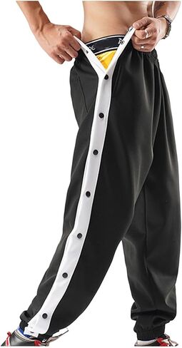 Mens Tear Away Basketball Pants High Split Snap Button Athletic Sweatpants Jogger Casual Active Workout Trousers in Kuwait