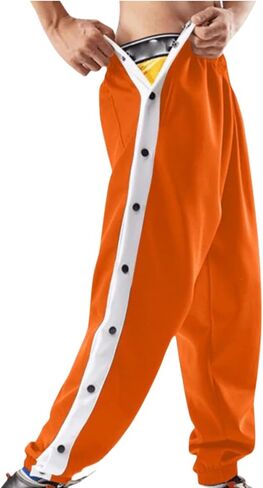 Mens Tear Away Basketball Pants High Split Snap Button Athletic Sweatpants Jogger Casual Active Workout Trousers in Kuwait