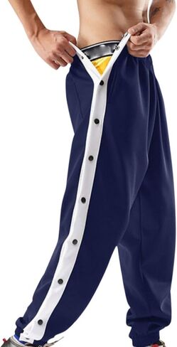 Mens Tear Away Basketball Pants High Split Snap Button Athletic Sweatpants Jogger Casual Active Workout Trousers in Kuwait