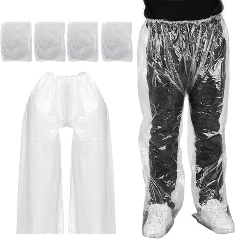 4 PCS Disposable Rain Pants, Unisex Adult Waterproof Long Tube Rain Pant with Shoe Cover, Thickened PE Material for Outdoor Activities Travel Cycling (White, 47.24 Inch) in Saudi Arabia