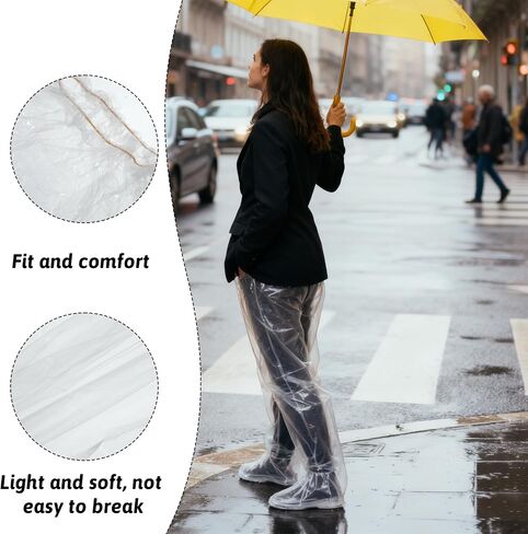 4 PCS Disposable Rain Pants, Unisex Adult Waterproof Long Tube Rain Pant with Shoe Cover, Thickened PE Material for Outdoor Activities Travel Cycling (White, 47.24 Inch) in Saudi Arabia