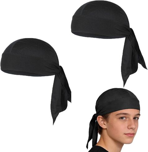 Kids Cooling Do Rag 2-Pack, Adjustable Skull Cap & Head Wrap for Boys and Girls, Sports, Bike Riding, Daily Wear in Saudi Arabia