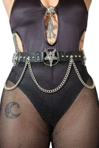 Killstar Our Inner Circle Black Belt Faux Leather Baphomet Chain Goth-XS-M in Saudi Arabia