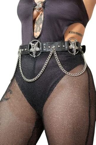 Killstar Our Inner Circle Black Belt Faux Leather Baphomet Chain Goth-XS-M in Saudi Arabia
