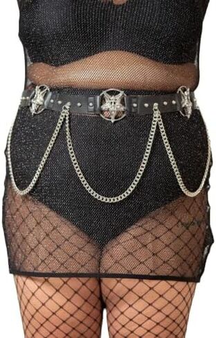 Killstar Our Inner Circle Black Belt Faux Leather Baphomet Chain Goth-XS-M in Saudi Arabia