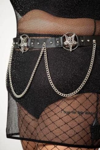 Killstar Our Inner Circle Black Belt Faux Leather Baphomet Chain Goth-XS-M in Saudi Arabia