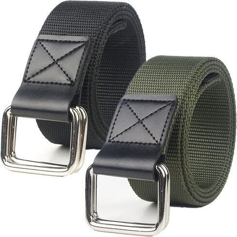 Mens & Womens Canvas Belt Black D-ring Plus Size Web Fabric Casual Belts 3.8cm Wide, 2 Pcs in Kuwait