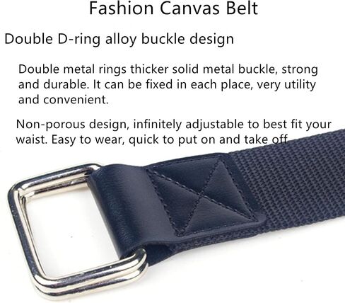 Mens & Womens Canvas Belt Black D-ring Plus Size Web Fabric Casual Belts 3.8cm Wide, 2 Pcs in Kuwait