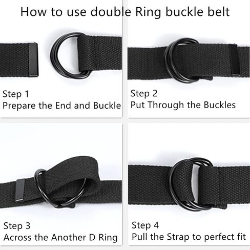 Mens & Womens Canvas Belt Black D-ring Plus Size Web Fabric Casual Belts 3.8cm Wide, 2 Pcs in Kuwait
