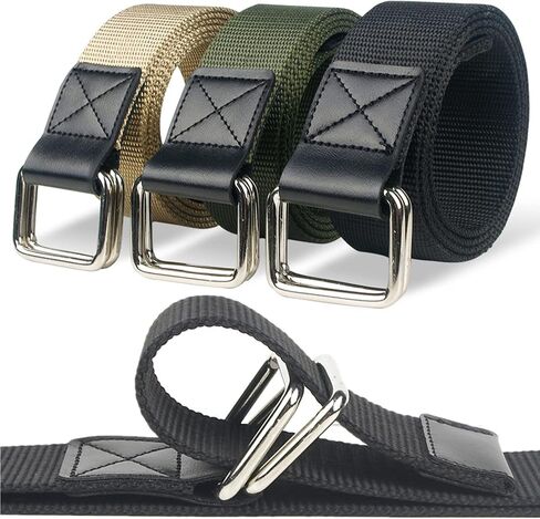 Mens & Womens Canvas Belt Black D-ring Plus Size Web Fabric Casual Belts 3.8cm Wide, 2 Pcs in Kuwait