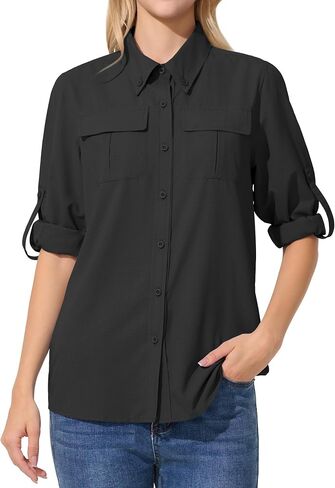 UIQUR Womens UPF 50 Sun Protection Shirts Fishing Shirts Quick Dry Roll-Up Sleeves Safari Shirts in Kuwait