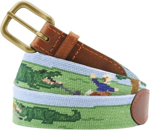 Smathers & Branson Mens Beware Gators Needlepoint Belt |Genuine Leather |Anti-Scratch Brass Buckle -Durable & Stylish -Green in Saudi Arabia