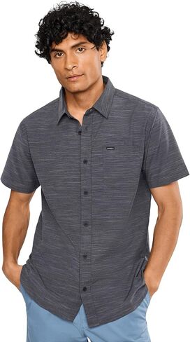 O'NEILL Men's UPF Slub Solid Standard Short Sleeve Woven Shirt in Kuwait