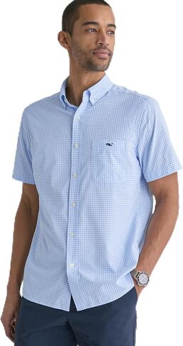 Vineyard Vines Men's Coral Reef Gingham Featherweight Performance Short Sleeve Shirt in Kuwait