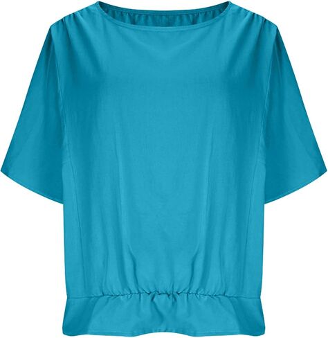 Linen Shirts for Women 3/4 Sleeve Casual Loose Fit Cotton Blouses Summer Beach Cute Tops Vacation Holiday Outfits in Saudi Arabia