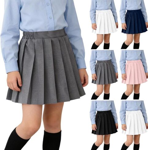 Uniform Skirts for Girls Pleated Elastic Waist A Line Mini Tennis Skirt Uniform Outfits for Kids Size 2-16 Years in Saudi Arabia