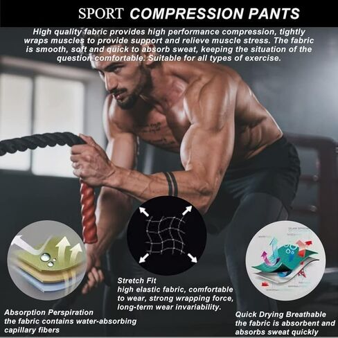 Men's Compression Pants,Breathable Men Running Tights Leggings Athletic Compression Pant Sports Long Pants in Kuwait