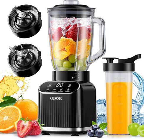 GDOR 1200W Touchscreen Blender for Shakes and Smoothies, Personal Blender with 4 Auto Programs, (2) 25oz TO-Go Cups & Spout Lids, Smoothie Blender for Ice Crush, Frozen Drinks, Black in Kuwait