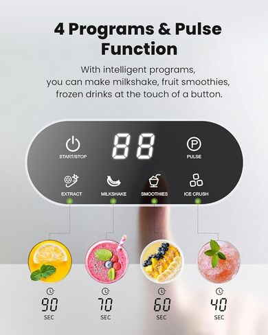 GDOR 1200W Touchscreen Blender for Shakes and Smoothies, Personal Blender with 4 Auto Programs, (2) 25oz TO-Go Cups & Spout Lids, Smoothie Blender for Ice Crush, Frozen Drinks, Black in Kuwait