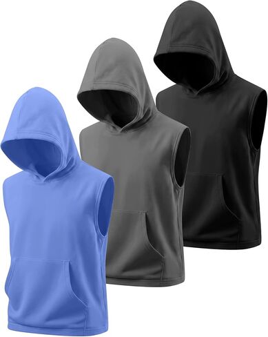 Halfchet 3 Pack Boys Tank Tops Athletic Sleeveless Hoodies with Pocket Summer Workout Casual Pullover for Teen Boys 5-14 Y in Kuwait