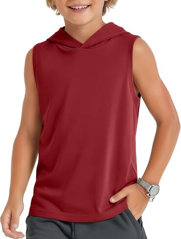 Boys' Tank Tops Sleeveless Athletic Hoodies Pullover Sports Workout Basic T-Shirts Kids 5-16 Years Teens in Kuwait