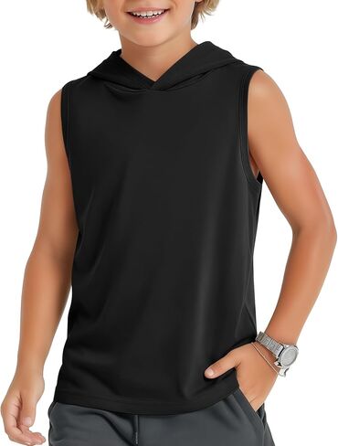 Boys' Tank Tops Sleeveless Athletic Hoodies Pullover Sports Workout Basic T-Shirts Kids 5-16 Years Teens in Kuwait