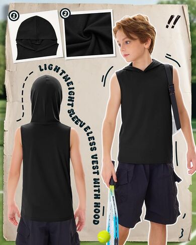 Boys' Tank Tops Sleeveless Athletic Hoodies Pullover Sports Workout Basic T-Shirts Kids 5-16 Years Teens in Kuwait