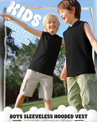 Boys' Tank Tops Sleeveless Athletic Hoodies Pullover Sports Workout Basic T-Shirts Kids 5-16 Years Teens in Kuwait