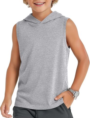 Boys' Tank Tops Sleeveless Athletic Hoodies Pullover Sports Workout Basic T-Shirts Kids 5-16 Years Teens in Kuwait