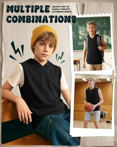 Boys' Tank Tops Sleeveless Athletic Hoodies Pullover Sports Workout Basic T-Shirts Kids 5-16 Years Teens in Kuwait
