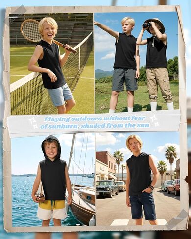 Boys' Tank Tops Sleeveless Athletic Hoodies Pullover Sports Workout Basic T-Shirts Kids 5-16 Years Teens in Kuwait