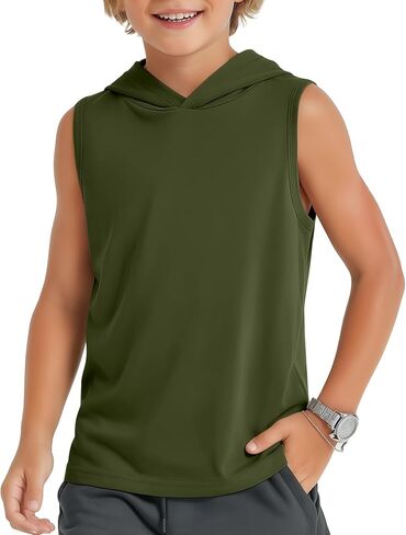 Boys' Tank Tops Sleeveless Athletic Hoodies Pullover Sports Workout Basic T-Shirts Kids 5-16 Years Teens in Kuwait