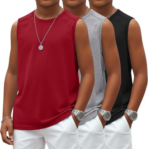 3 Pack Boys Tank Tops Soccer Athletic Workout T-Shirts Sleeveless Crewneck Active Undershirts for Youth 5-14Y in Kuwait