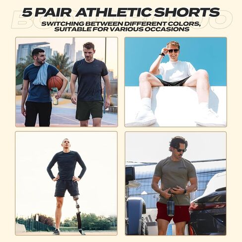 BOOJO 5 Pack Athletic Gym Mens Shorts - Workout Black Quick Dry Basketball Shorts with Pockets for Running Casual Activewear in Kuwait