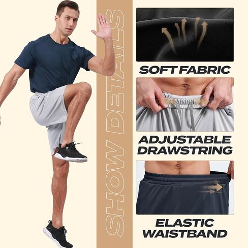BOOJO 5 Pack Athletic Gym Mens Shorts - Workout Black Quick Dry Basketball Shorts with Pockets for Running Casual Activewear in Kuwait