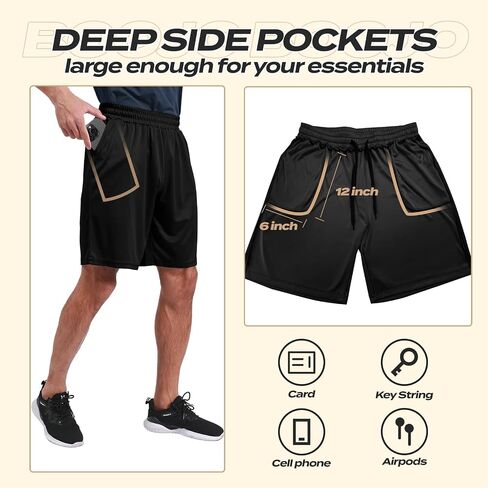 BOOJO 5 Pack Athletic Gym Mens Shorts - Workout Black Quick Dry Basketball Shorts with Pockets for Running Casual Activewear in Kuwait