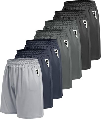 BOOJO 5 Pack Athletic Gym Mens Shorts - Workout Black Quick Dry Basketball Shorts with Pockets for Running Casual Activewear in Kuwait