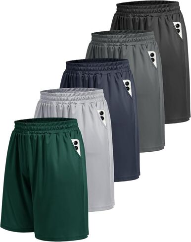 BOOJO 5 Pack Athletic Gym Mens Shorts - Workout Black Quick Dry Basketball Shorts with Pockets for Running Casual Activewear in Kuwait