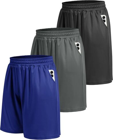 BOOJO 5 Pack Athletic Gym Mens Shorts - Workout Black Quick Dry Basketball Shorts with Pockets for Running Casual Activewear in Kuwait