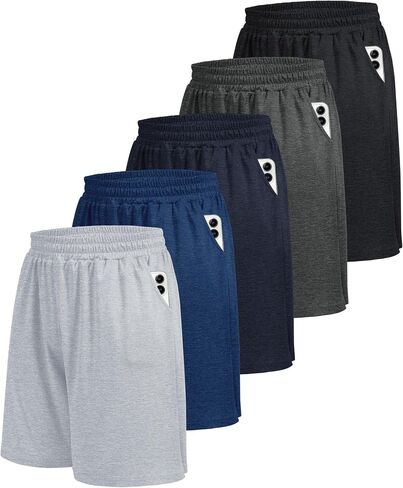 BOOJO 5 Pack Athletic Gym Mens Shorts - Workout Black Quick Dry Basketball Shorts with Pockets for Running Casual Activewear in Kuwait