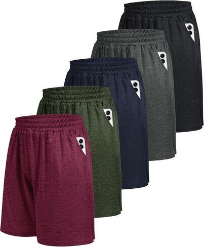 BOOJO 5 Pack Athletic Gym Mens Shorts - Workout Black Quick Dry Basketball Shorts with Pockets for Running Casual Activewear in Kuwait